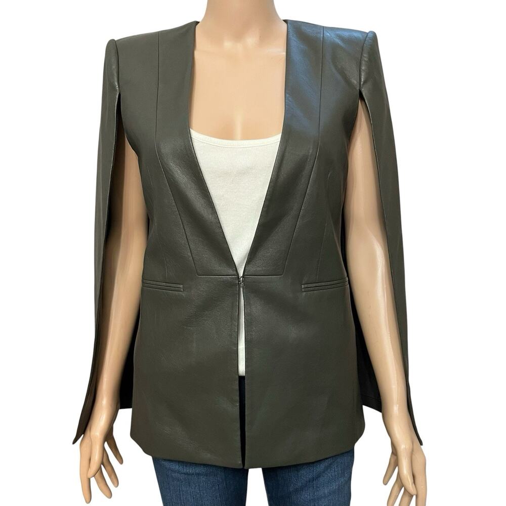 NEW BCBG Faux Leather Cape Blazer Jacket Gray Minimalist Quiet Luxury Collarless